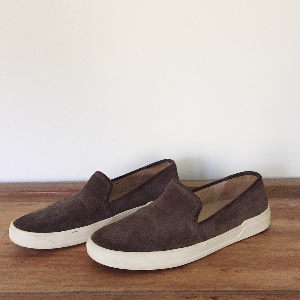 Via Spiga brown suede slip ons